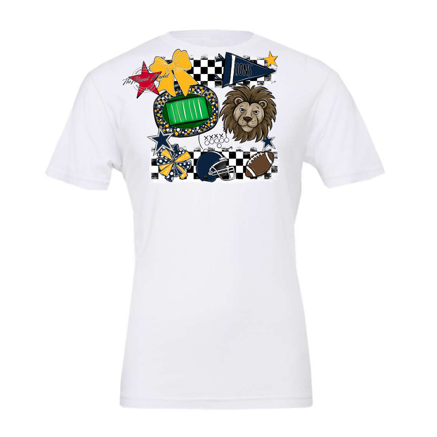 Lions Checkers Mascot Spirit Design-Navy-Yellow