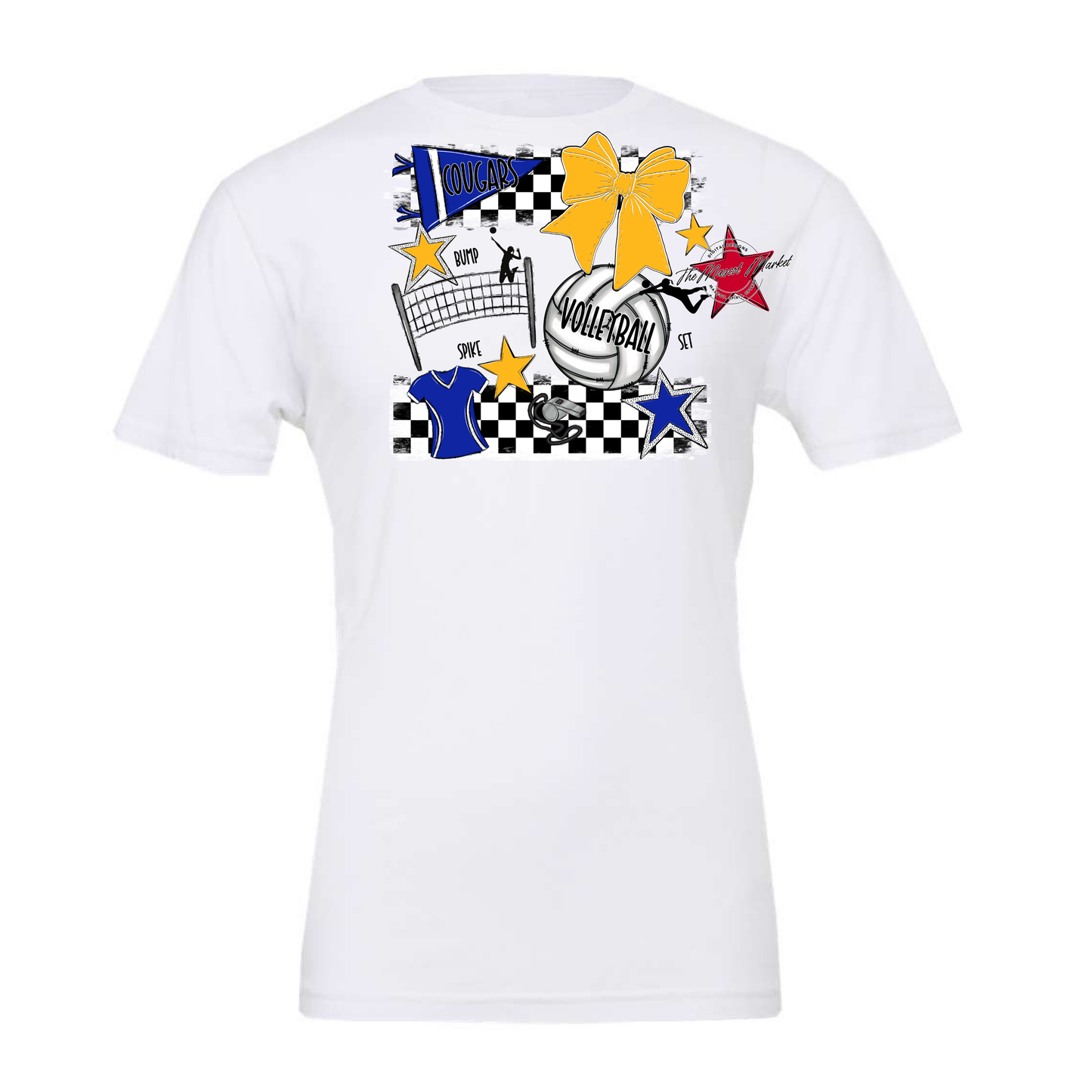 Cougars Checkers Volleyball Spirit Design-Royal Blue-Yellow