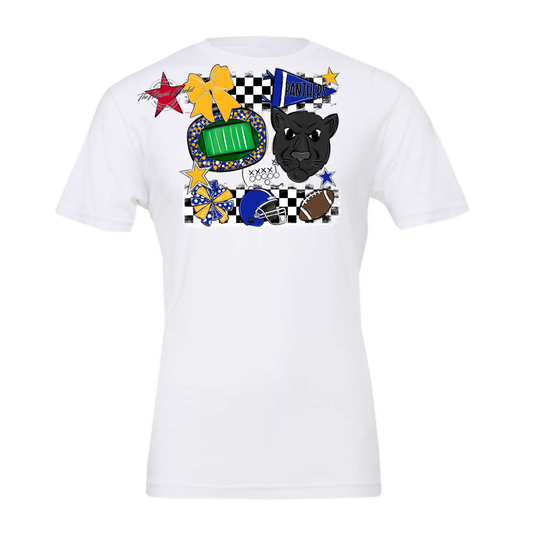 Panthers Checkers Mascot Spirit Design-Royal Blue-Yellow