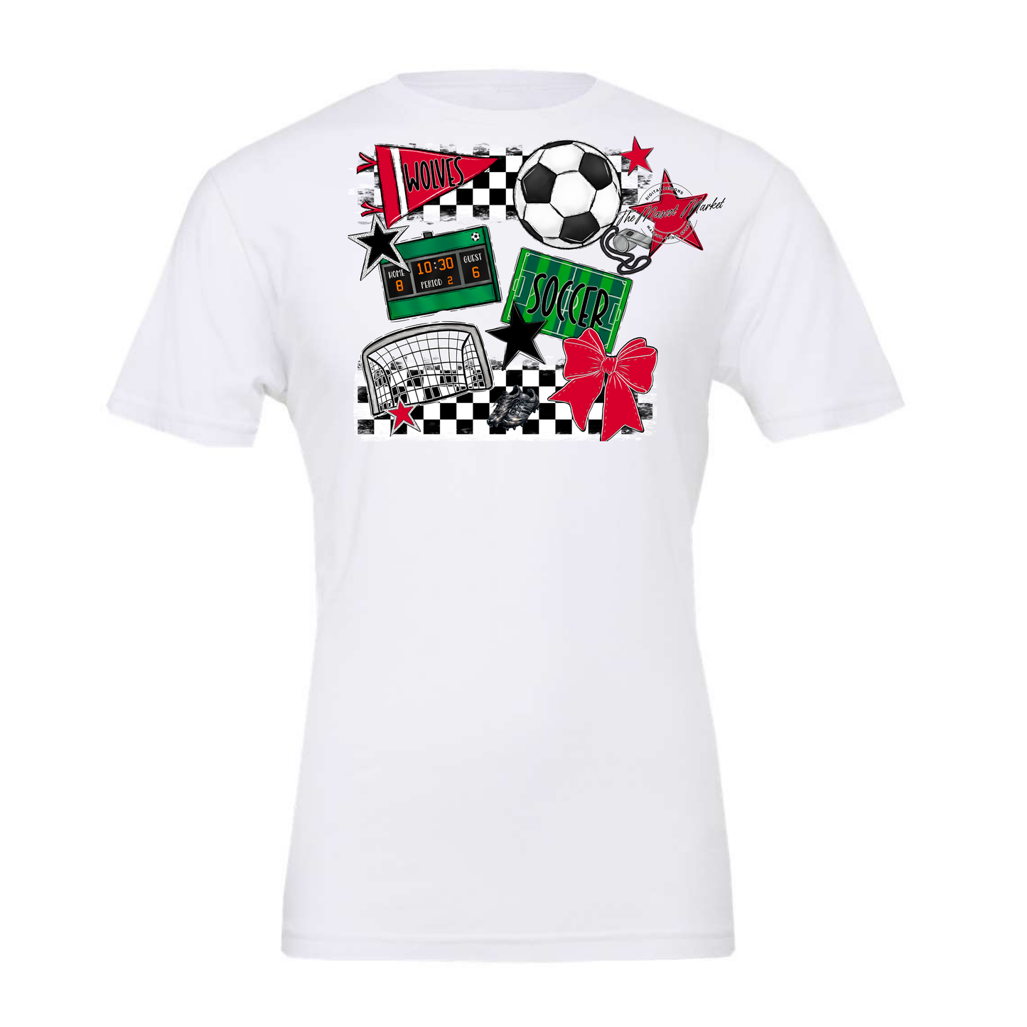 Wolves Checkers Soccer Spirit Design-Red