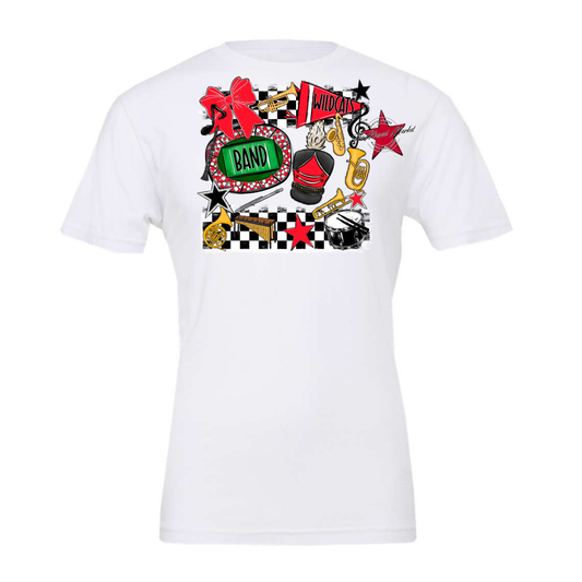 Wildcats Checkers Band Spirit Design-Bright Red