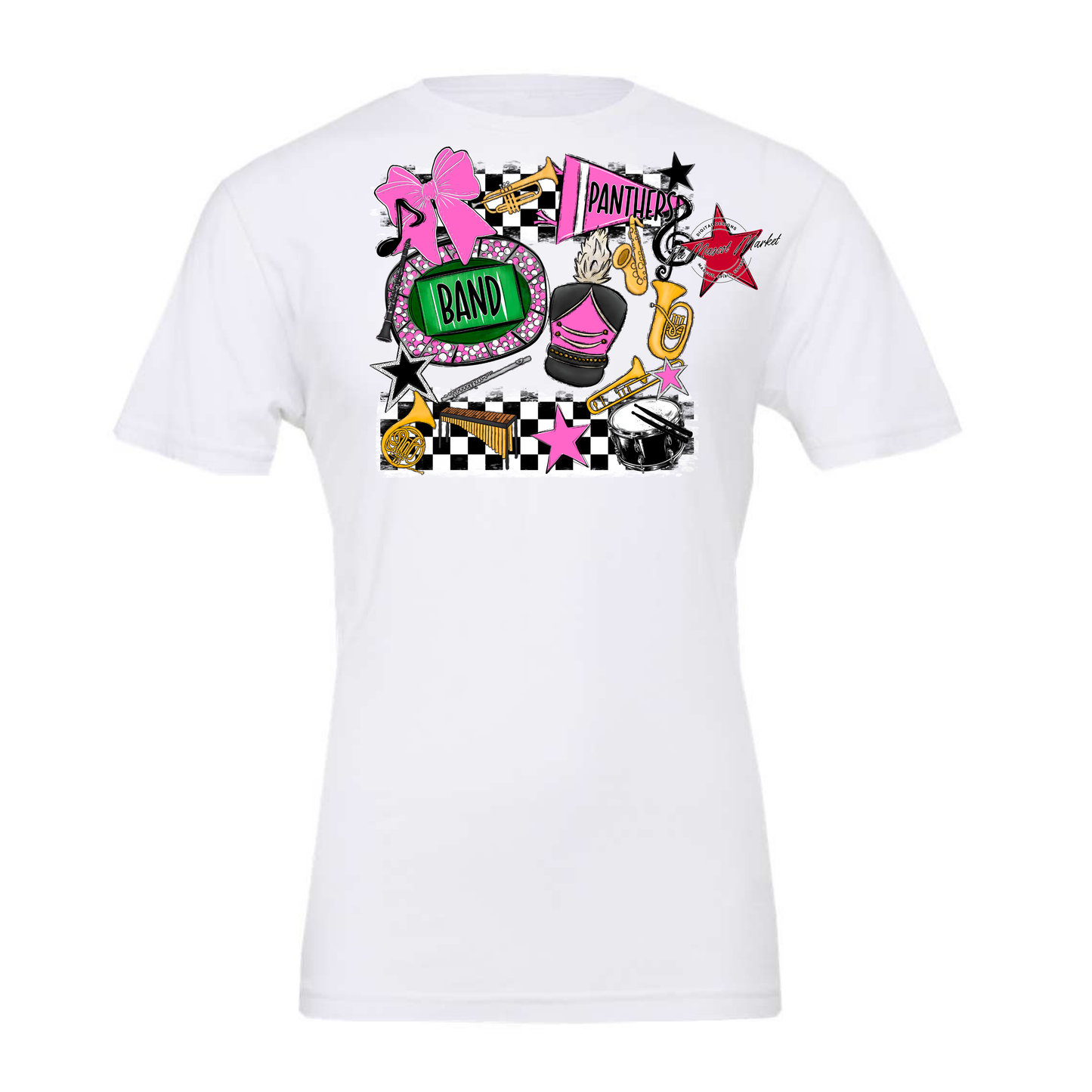 Panthers Checkers Band Spirit Design-Baby Pink