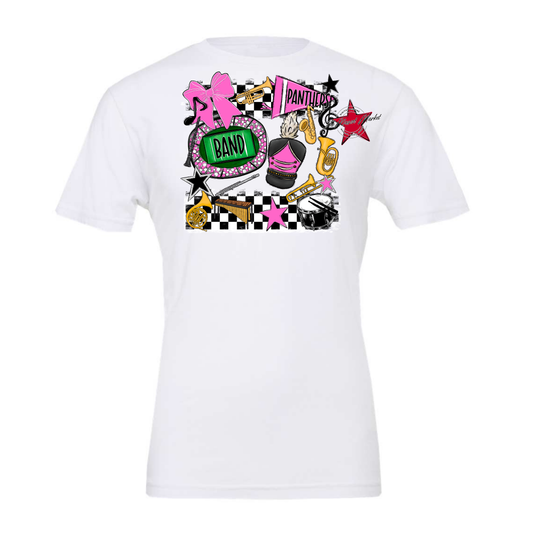 Panthers Checkers Band Spirit Design-Baby Pink