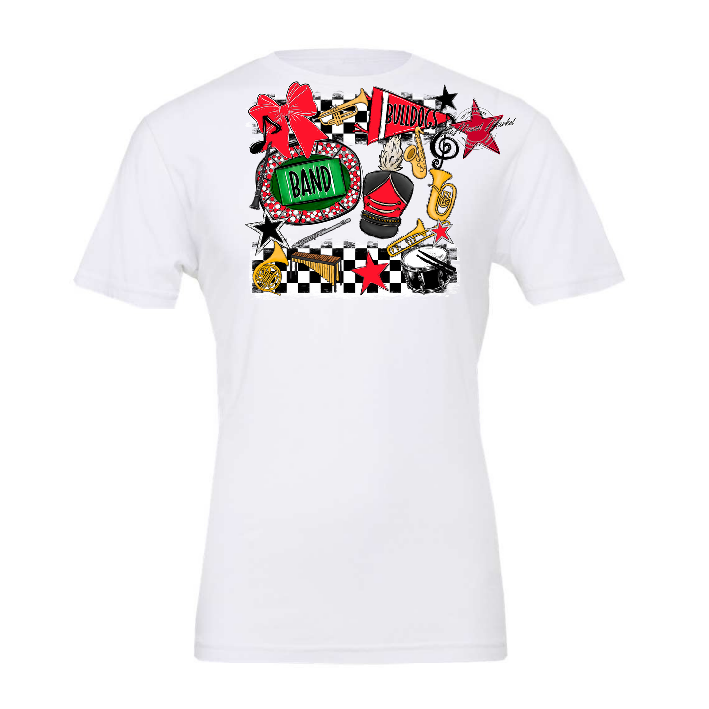 Bulldogs Checkers Band Spirit Design-Bright Red