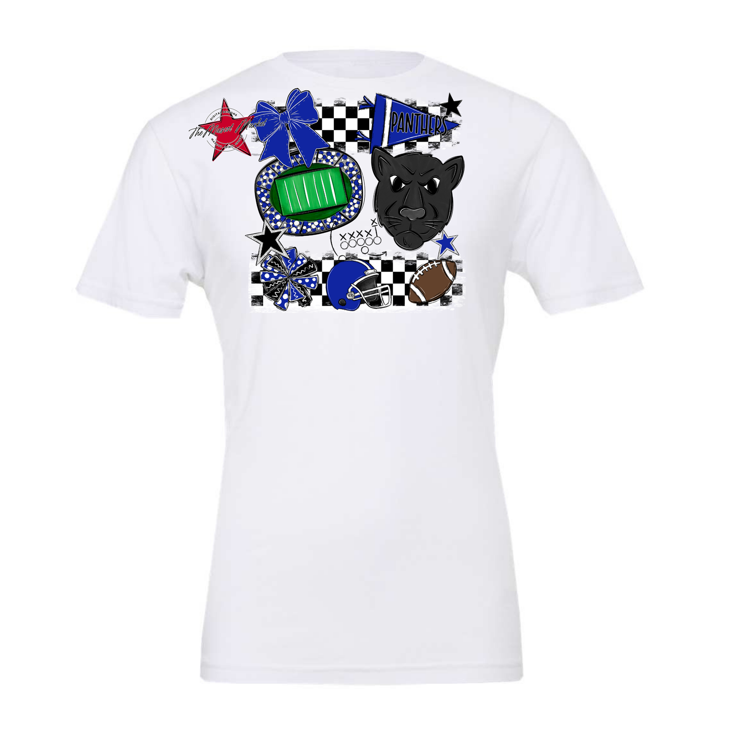 Panthers Checkers Mascot Spirit Design-Royal Blue