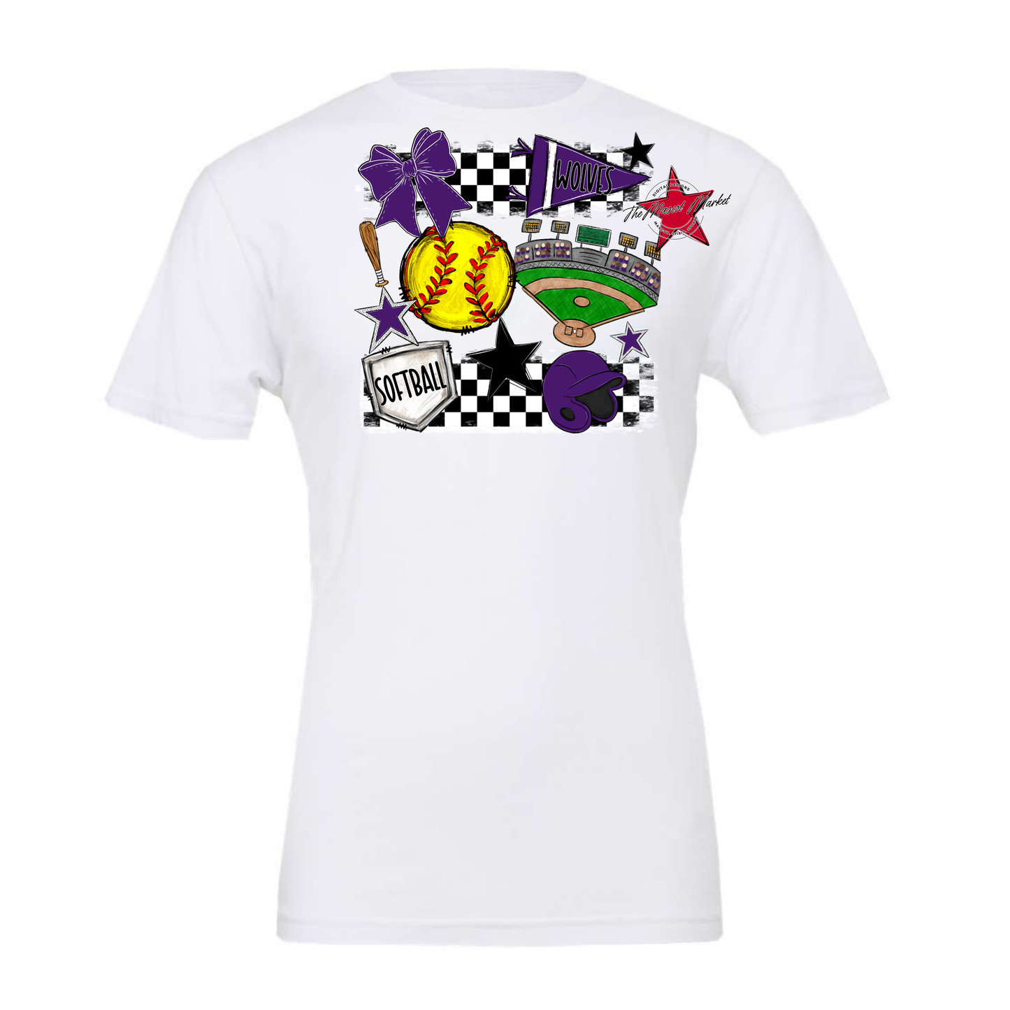 Wolves Checkers Softball Spirit Design-Purple