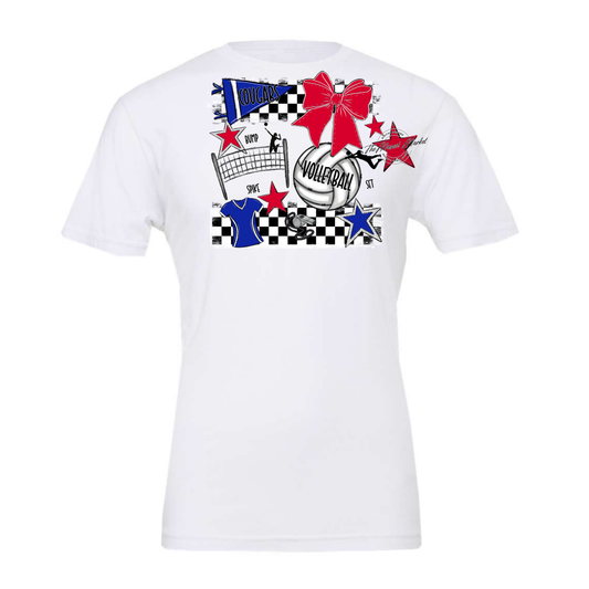 Cougars Checkers Volleyball Spirit Design-Royal Blue-Red
