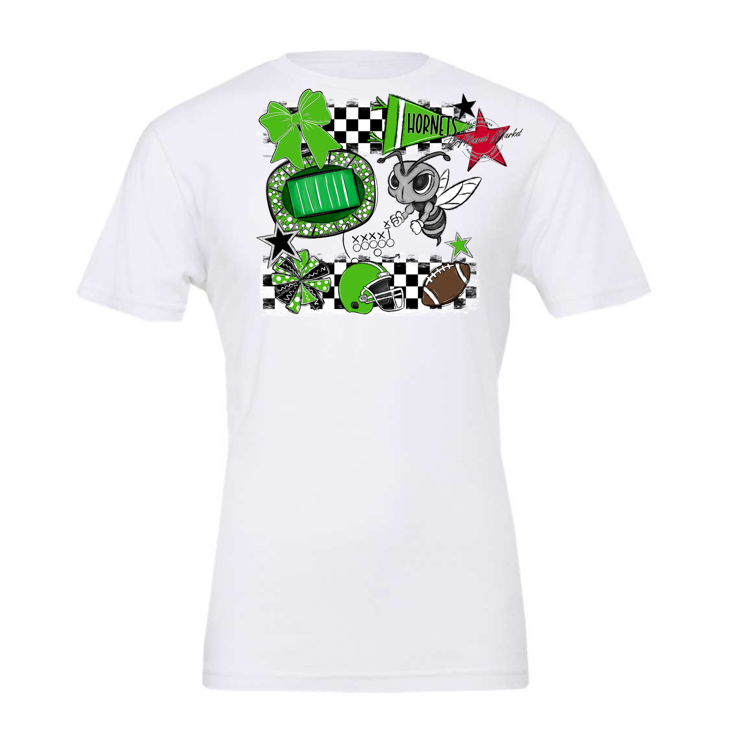 Hornets Checkers Mascot Spirit Design-Bright Green