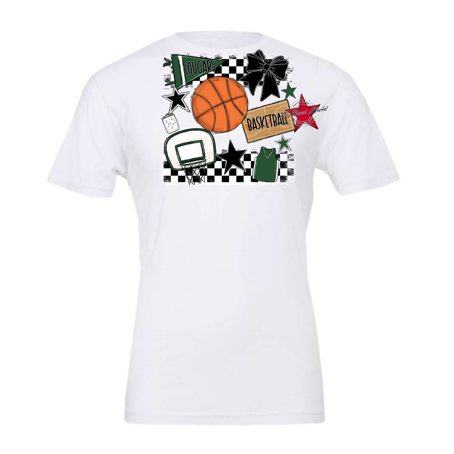 Cougars Checkers Basketball Spirit Design-Green