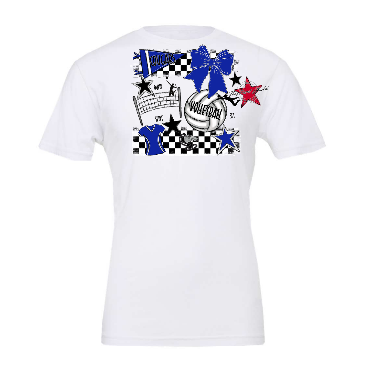 Cougars Checkers Volleyball Spirit Design-Royal Blue