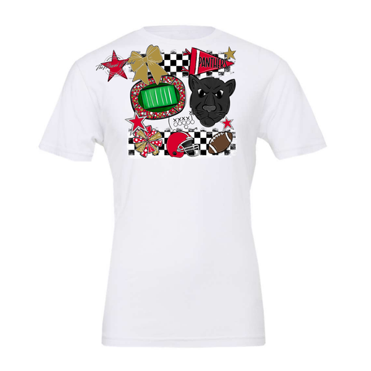 Panthers Checkers Mascot Spirit Design-Red-Gold