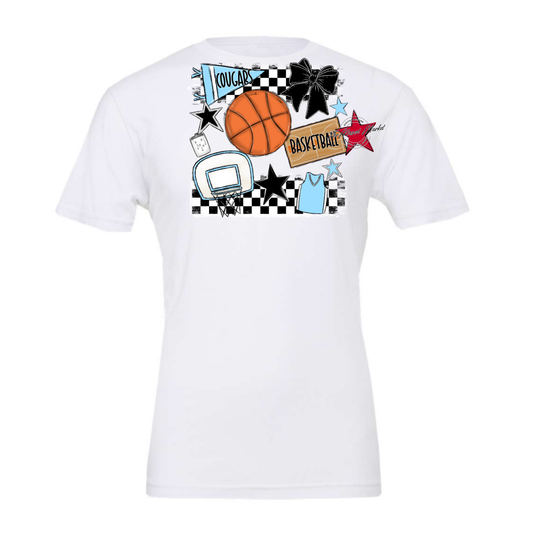 Cougars Checkers Basketball Spirit Design-Columbia Blue