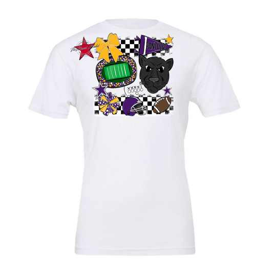 Panthers Checkers Mascot Spirit Design-Purple-Yellow