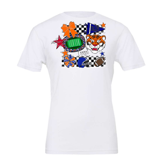 Tigers Checkers Mascot Spirit Design-Royal Blue-Orange