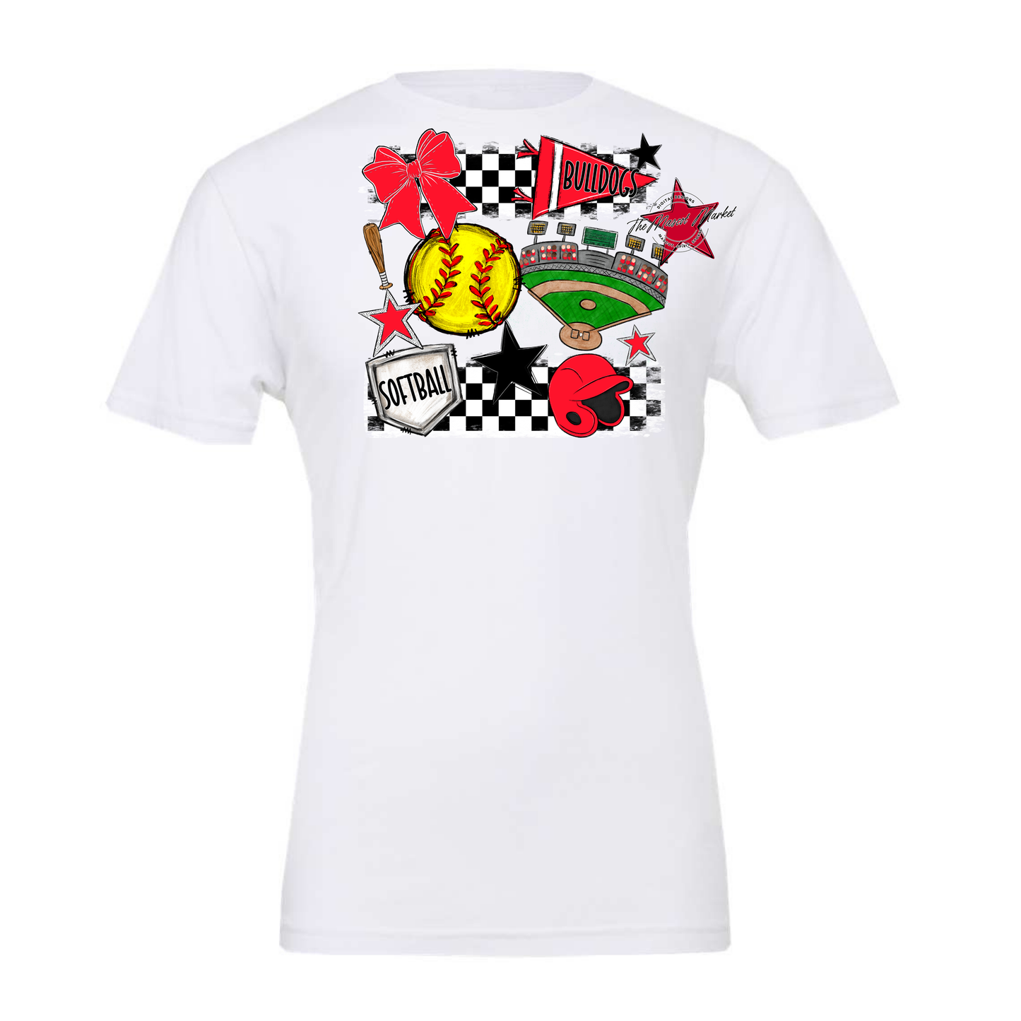 Bulldogs Checkers Softball Spirit Design-Bright Red