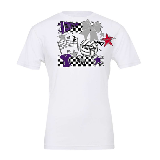 Cougars Checkers Volleyball Spirit Design-Purple-Grey