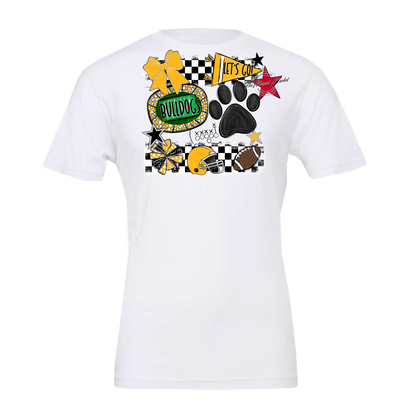 Bulldogs Checkers Mascot Spirit Design w Paw-Yellow