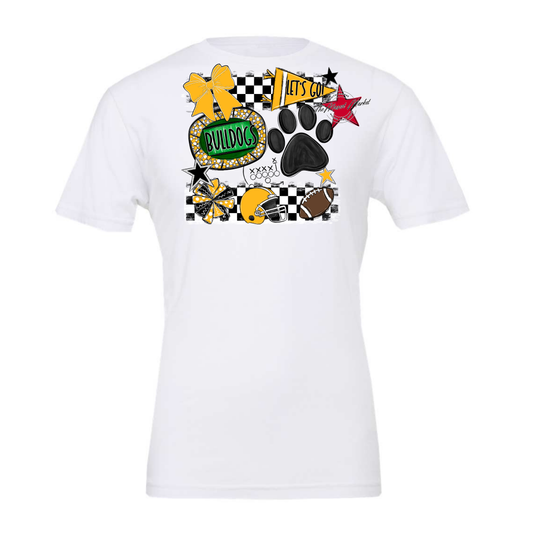 Bulldogs Checkers Mascot Spirit Design w Paw-Yellow