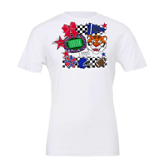 Tigers Checkers Mascot Spirit Design-Royal Blue-Red