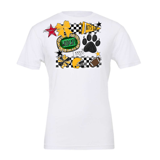 Wildcats Checkers Mascot Spirit Design w Paw-Yellow