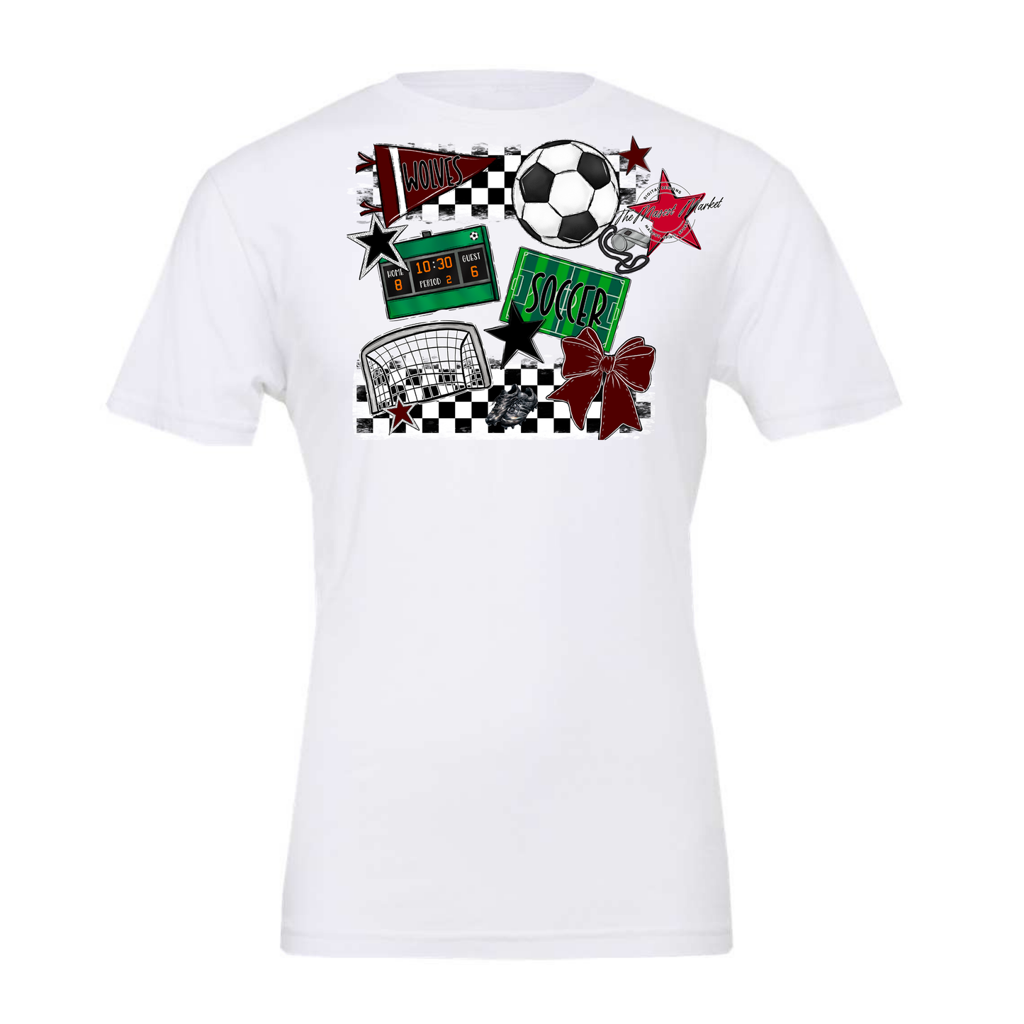 Wolves Checkers Soccer Spirit Design-Maroon