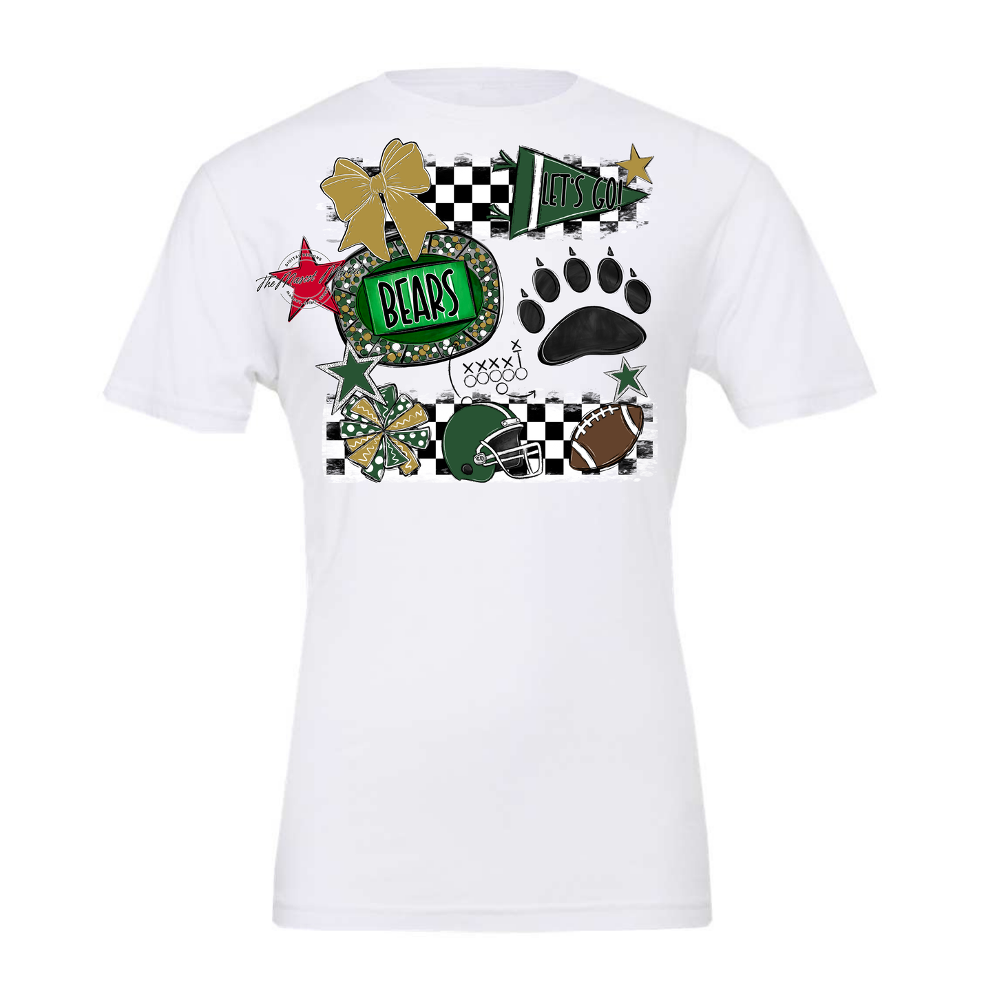 Bears Checker Spirit Design w Paw-Green-Gold