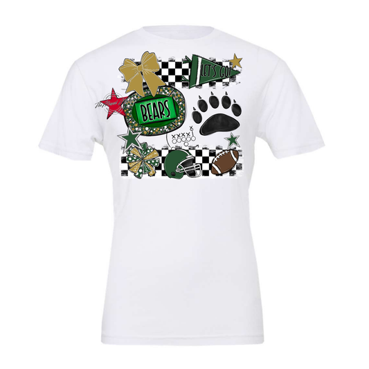 Bears Checker Spirit Design w Paw-Green-Gold