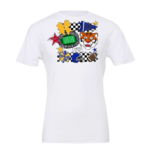 Tigers Checkers Mascot Spirit Design-Royal Blue-Yellow