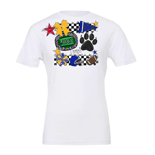 Wildcats Checkers Mascot Spirit Design w Paw-Royal Blue-Yellow
