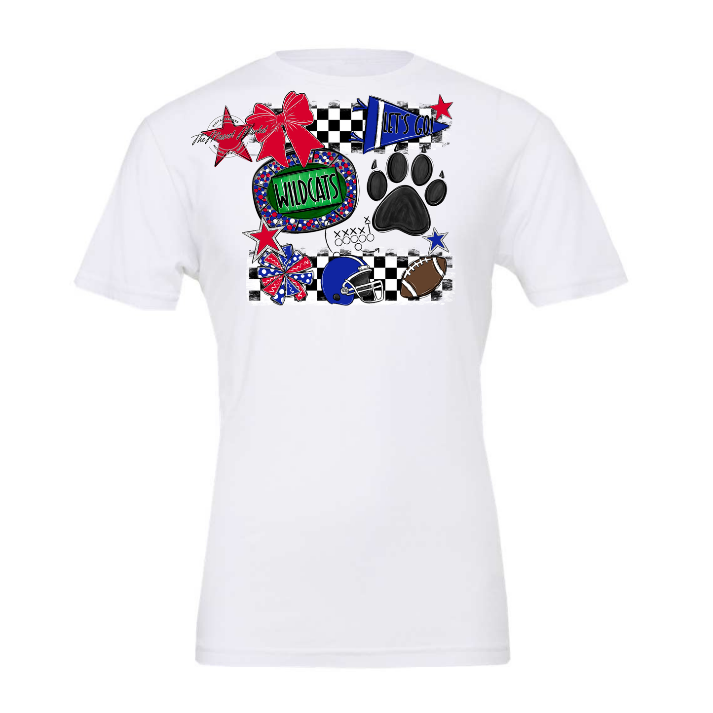 Wildcats Checkers Mascot Spirit Design w Paw-Royal Blue-Red