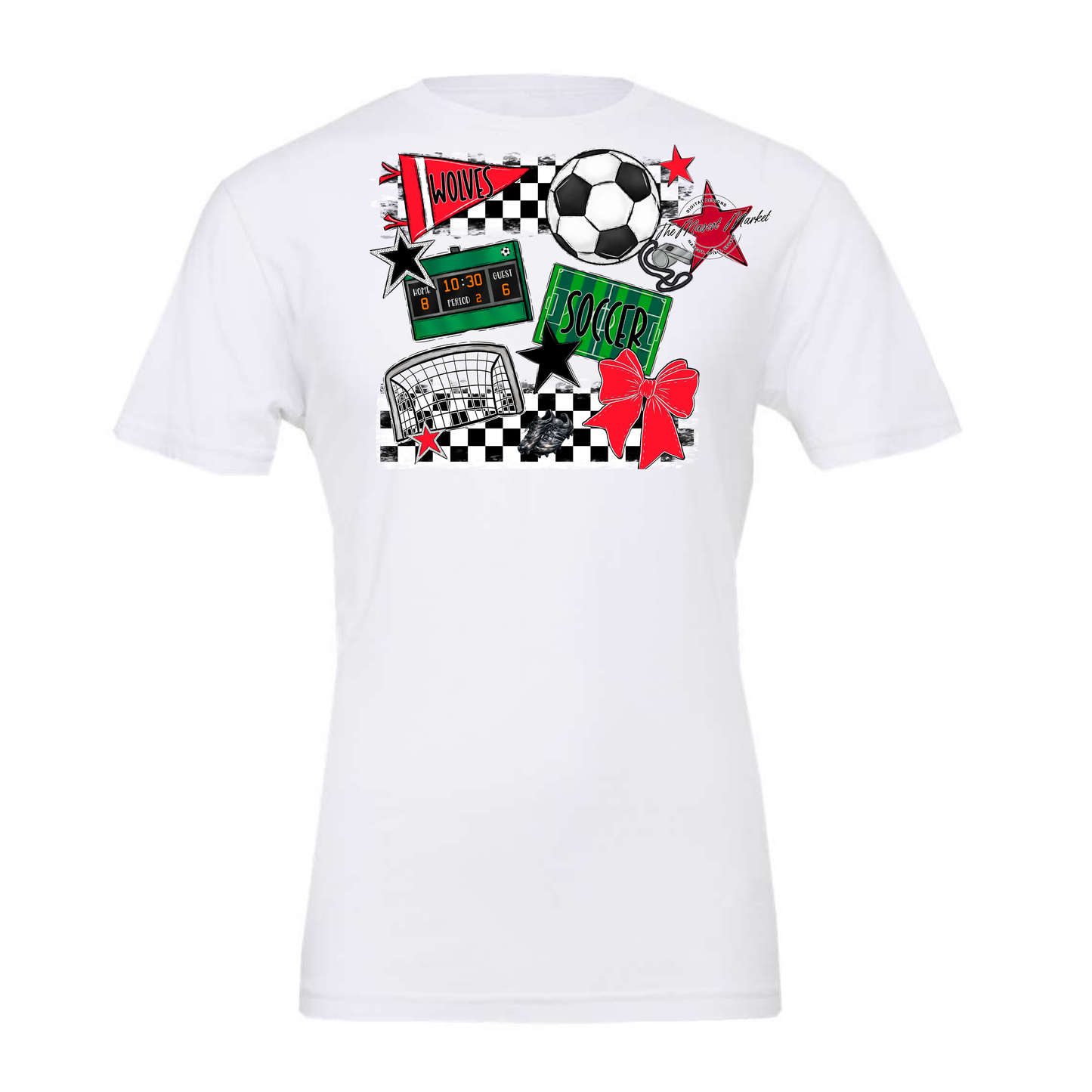 Wolves Checkers Soccer Spirit Design-Bright Red