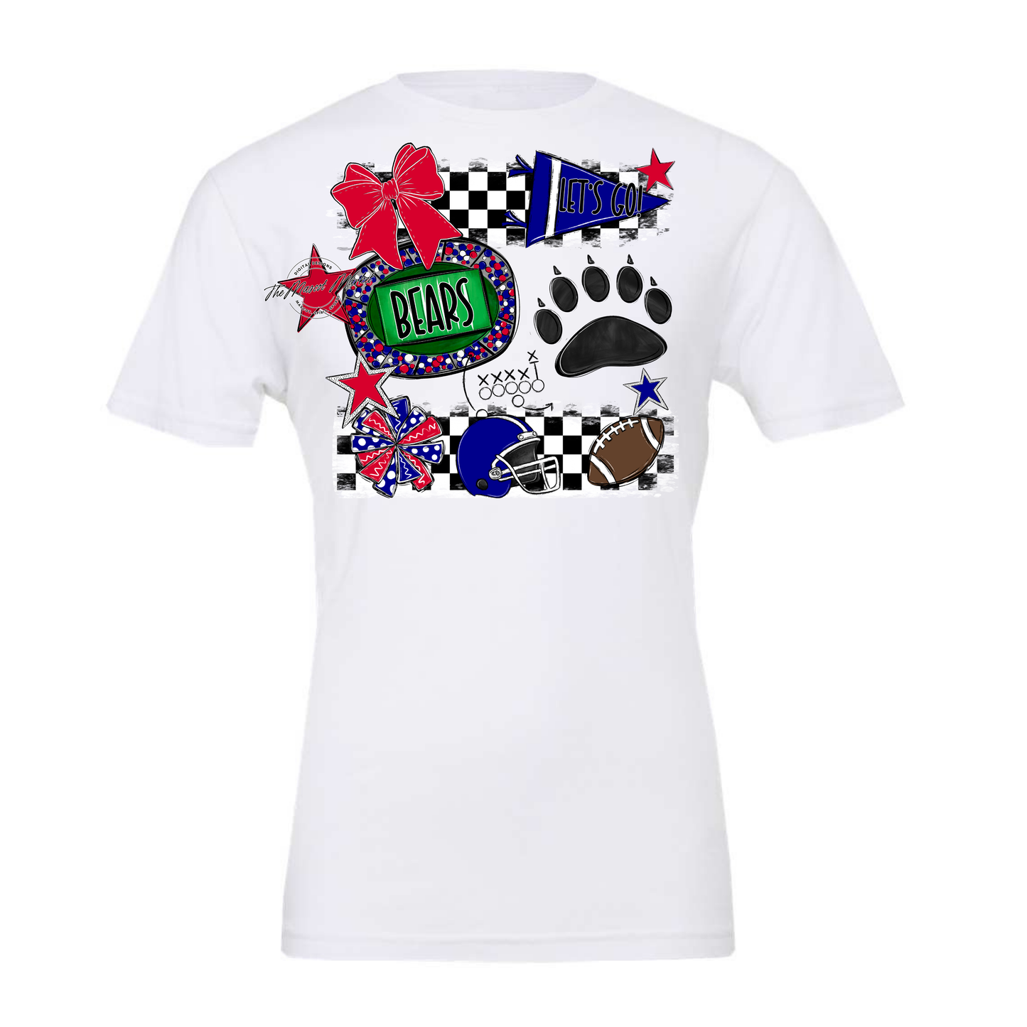 Bears Checker Spirit Design w Paw-Blue-Red