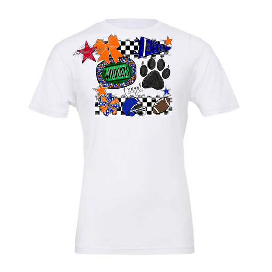 Wildcats Checkers Mascot Spirit Design w Paw-Royal Blue-Orange