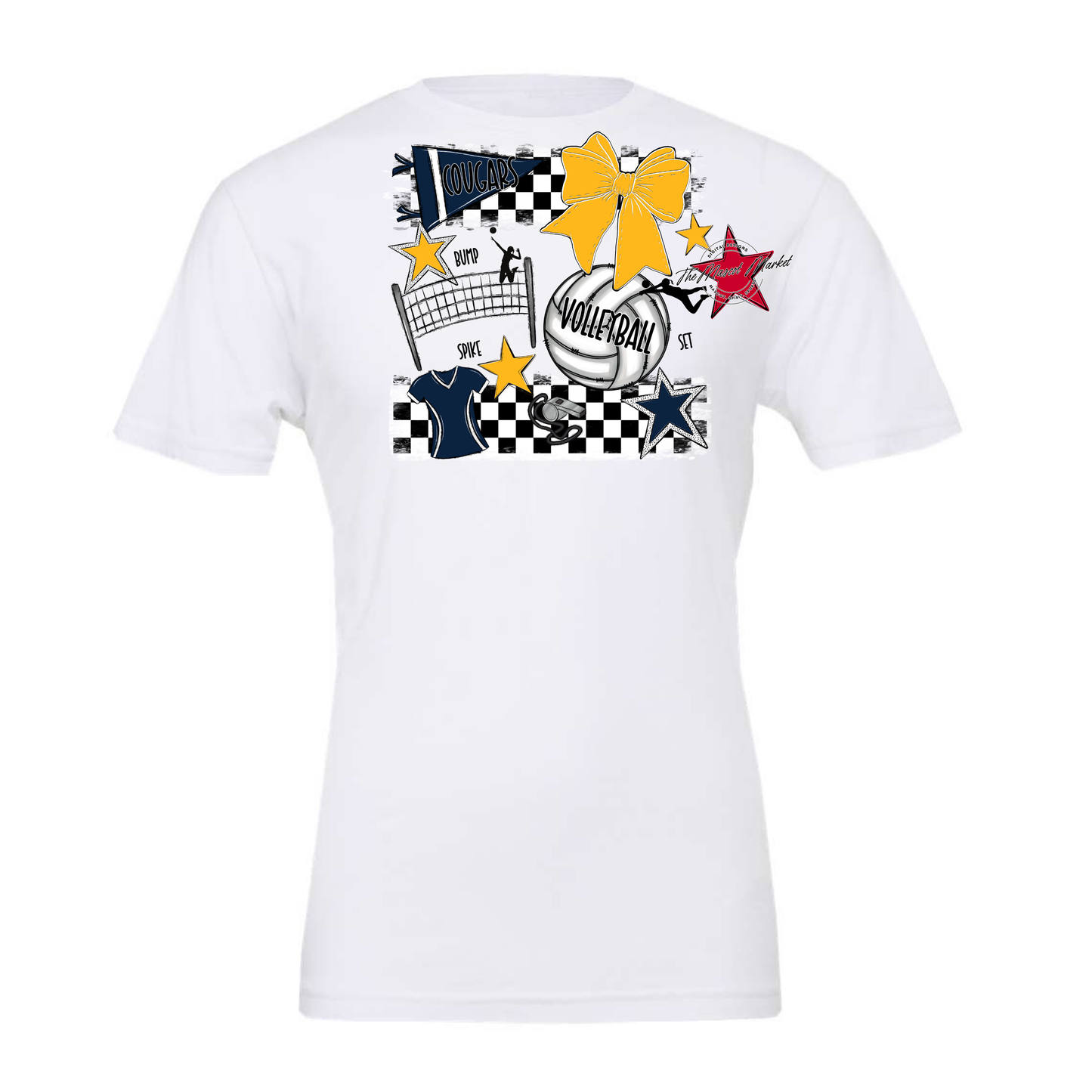 Cougars Checkers Volleyball Spirit Design-Navy-Yellow