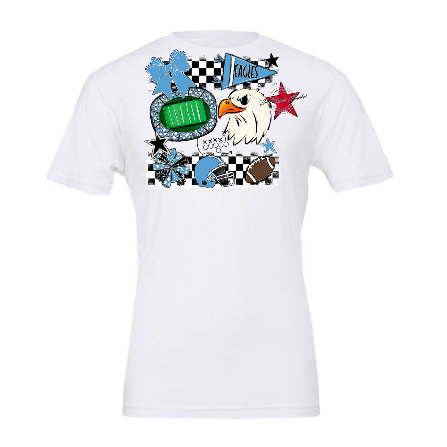 Eagles Checkers Mascot Spirit Design-Carolina Blue