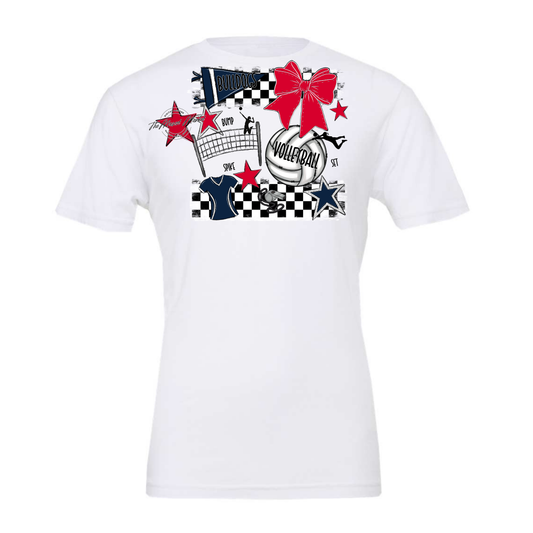 Bulldogs Checkers Volleyball Spirit Design-Navy-Red