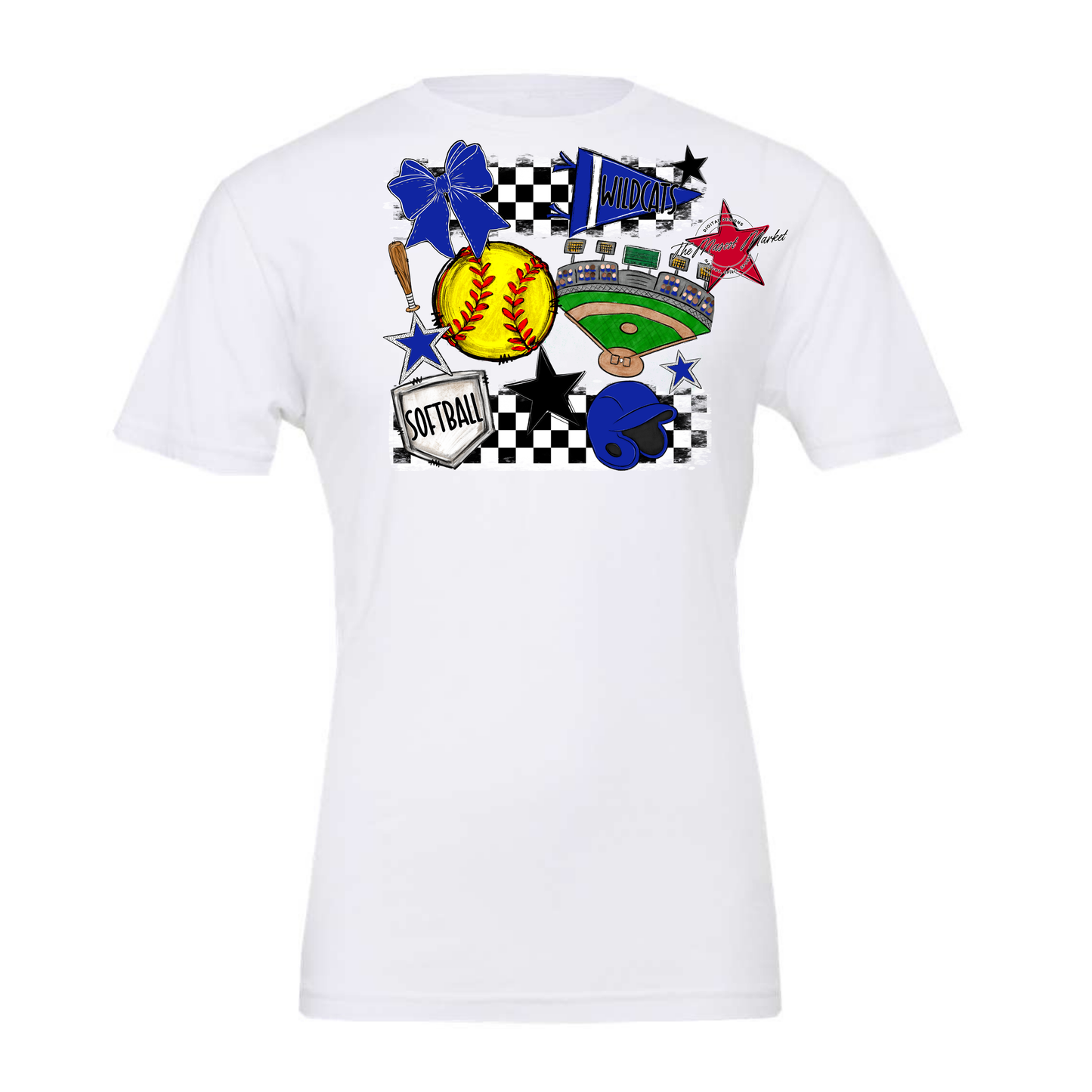 Wildcats Checkers Softball Spirit Design-Royal Blue