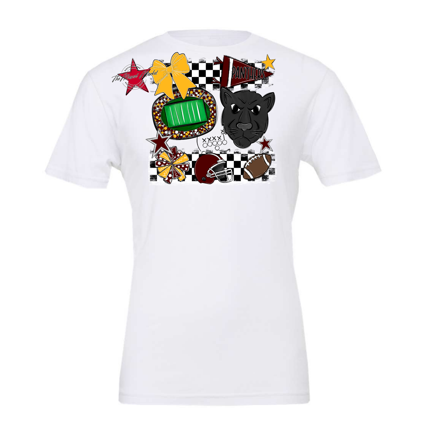 Panthers Checkers Mascot Spirit Design-Maroon-Yellow