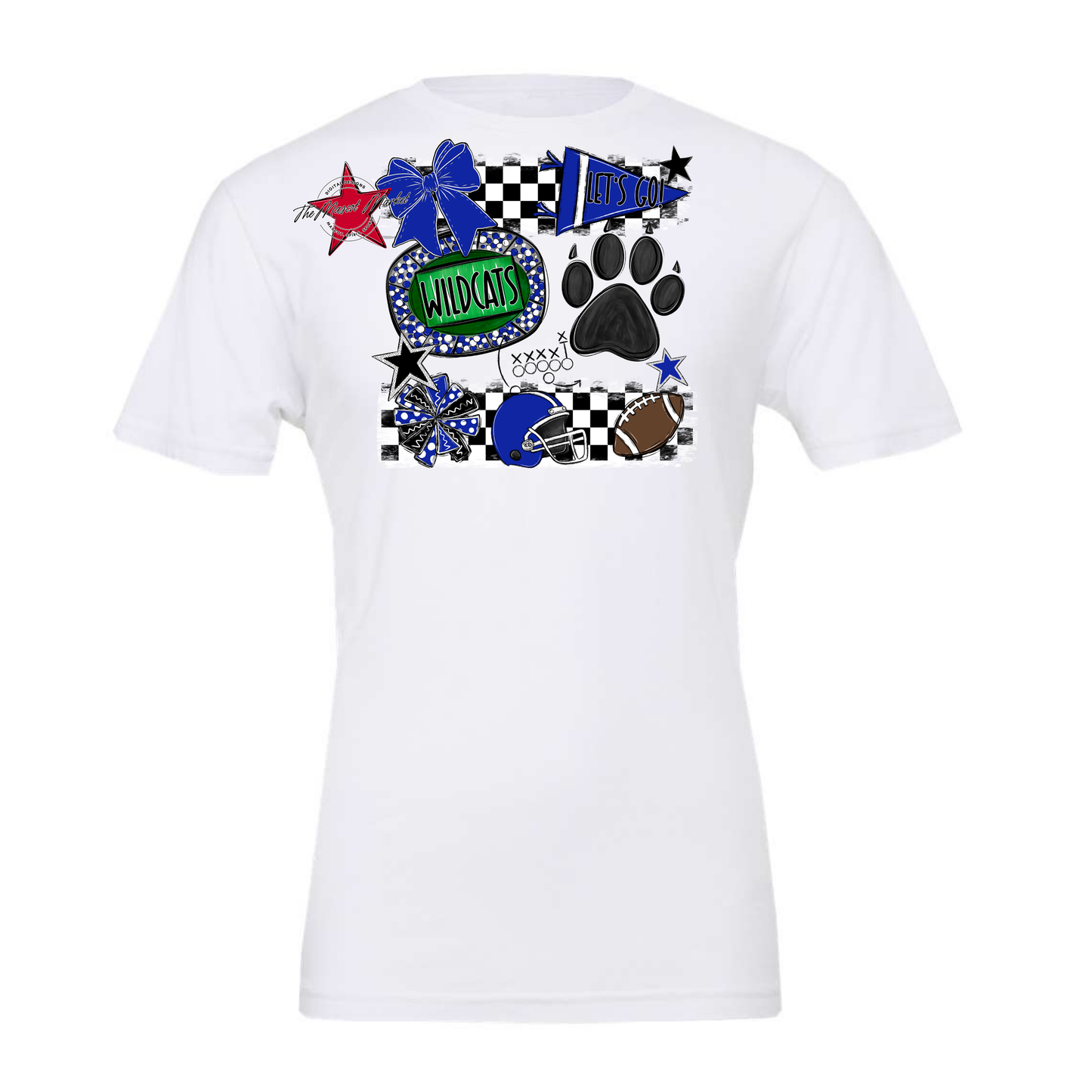 Wildcats Checkers Mascot Spirit Design w Paw-Royal Blue