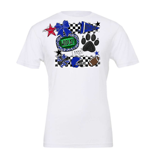 Wildcats Checkers Mascot Spirit Design w Paw-Royal Blue