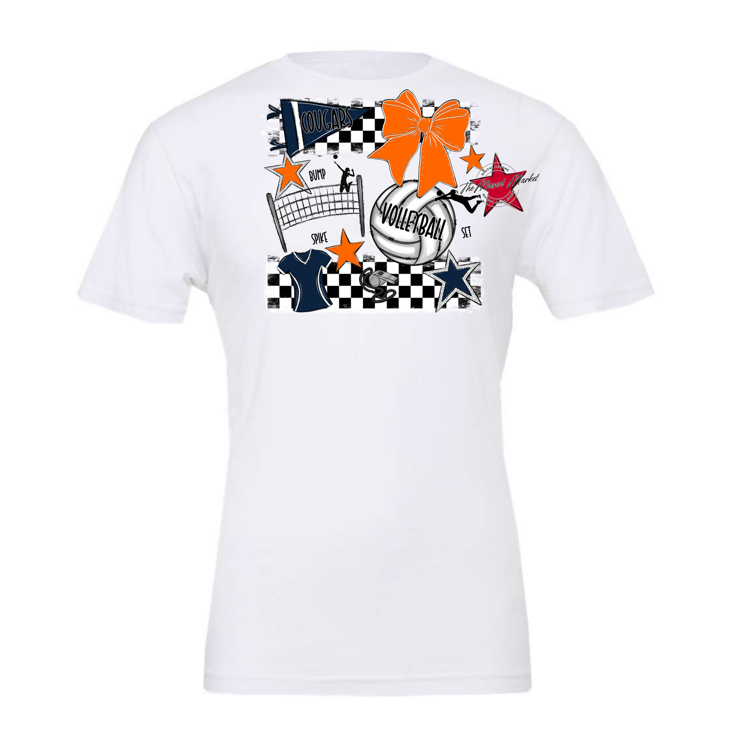 Cougars Checkers Volleyball Spirit Design-Navy-Orange