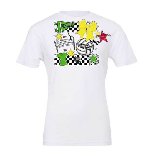 Panthers Checkers Volleyball Spirit Design-Bright Green-Bright Yellow