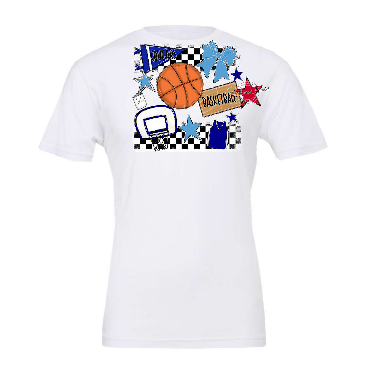 Cougars Checkers Basketball Spirit Design-Blue-Carolina Blue