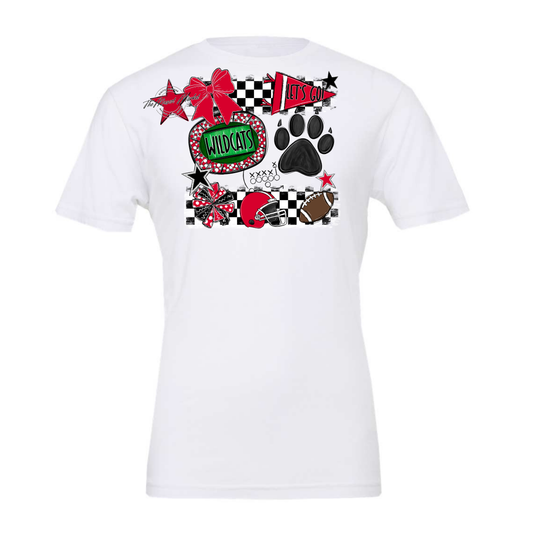 Wildcats Checkers Mascot Spirit Design w Paw-Red