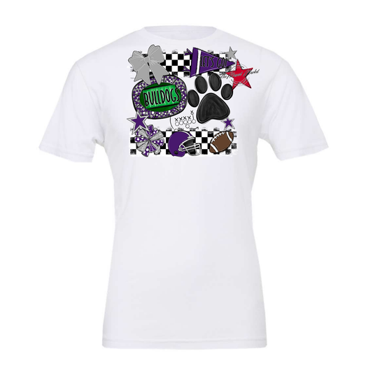 Bulldogs Checkers Mascot Spirit Design w Paw-Purple-Grey