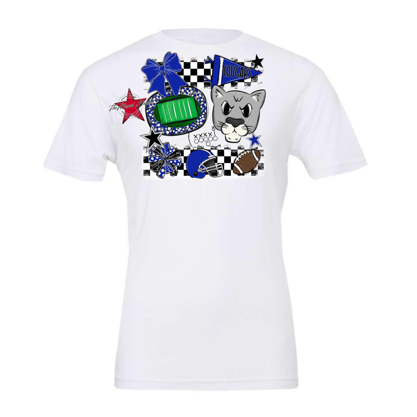 Cougars Checkers Mascot Spirit Design-Royal Blue