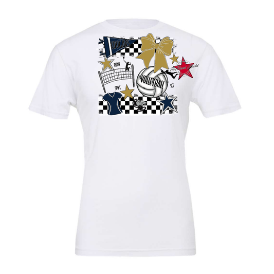 Cougars Checkers Volleyball Spirit Design-Navy-Gold