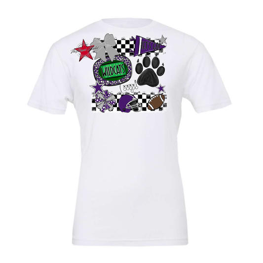 Wildcats Checkers Mascot Spirit Design w Paw-Purple-Grey