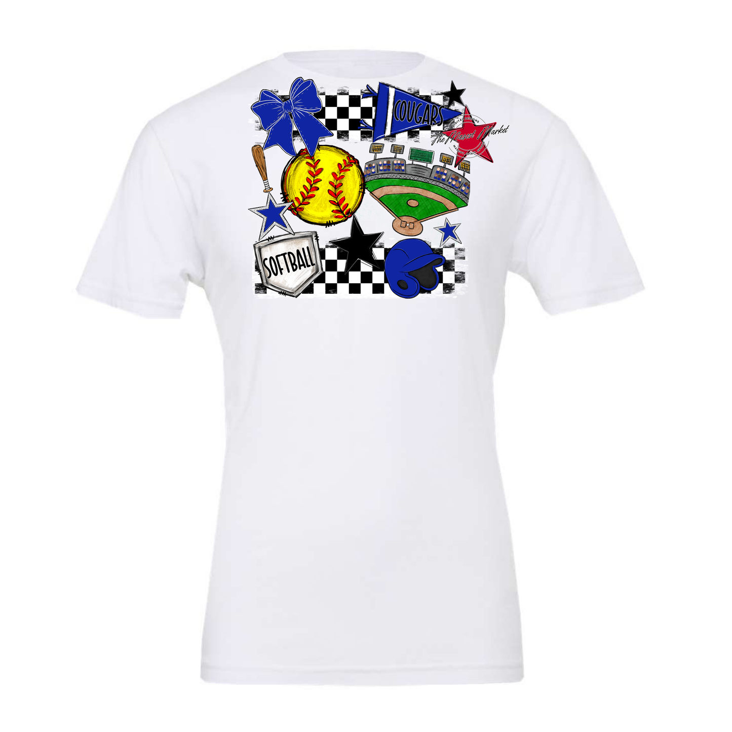 Cougars Checkers Softball Spirit Design-Royal Blue