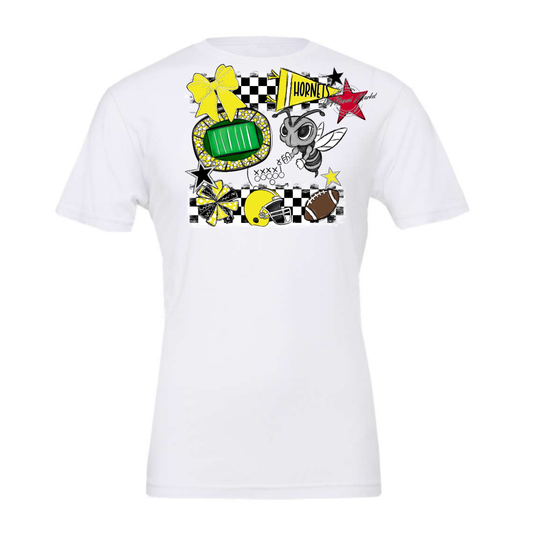 Hornets Checkers Mascot Spirit Design-Bright Yellow